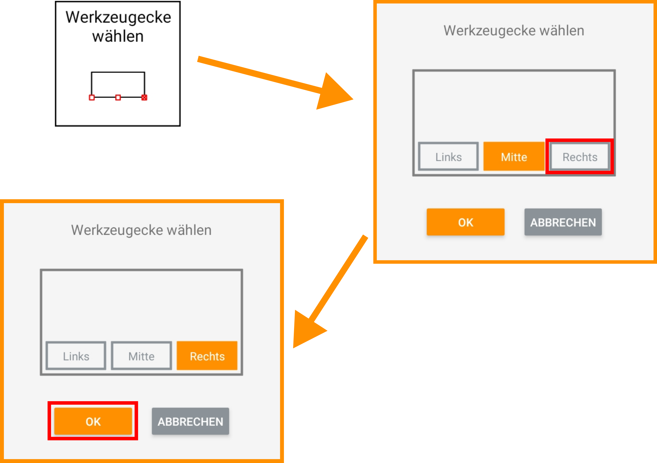 Werkzeugecke wechseln Button